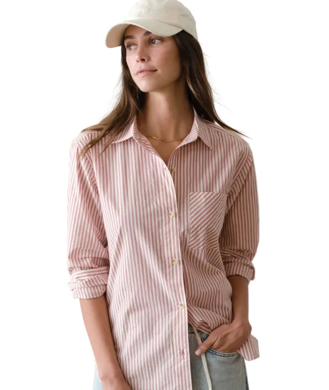 Marine Layer - Jane Relaxed Shirt Cali Poplin - Rust Stripe made by Marine Layer