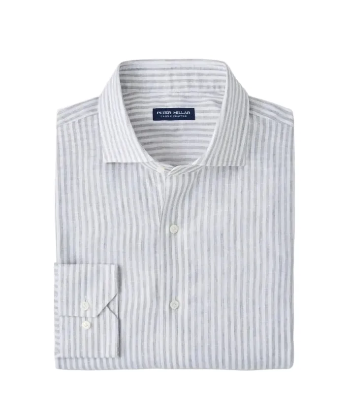 Peter Millar - Astino Lino Stripe Sport Shirt - British Grey made by Murray's Toggery Shop