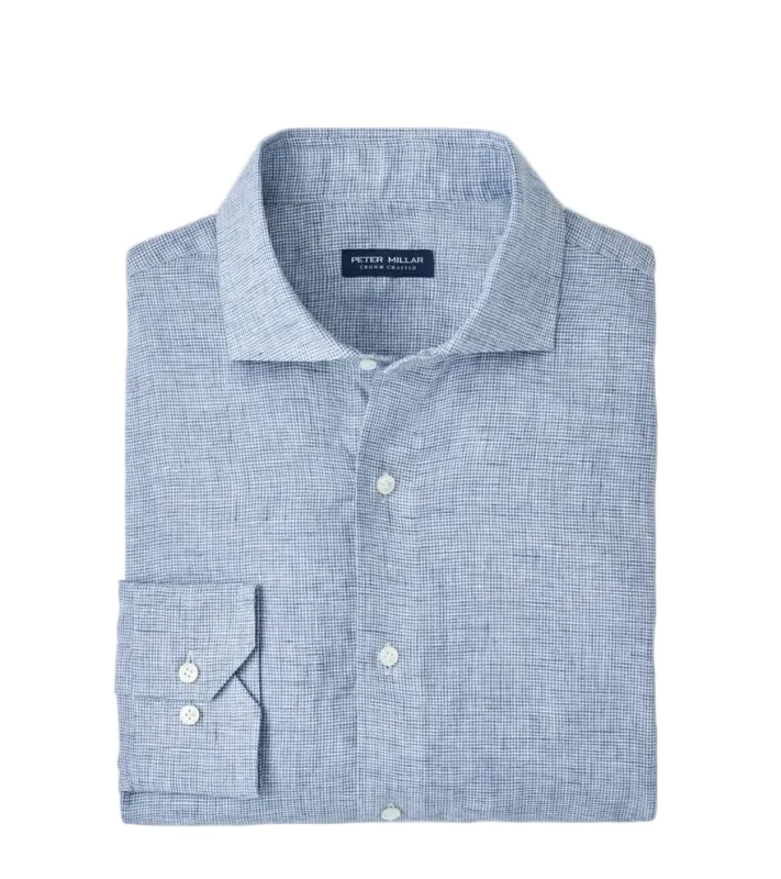 Peter Millar - Astino Lino Check Sport Shirt - Storm made by Murray's Toggery Shop