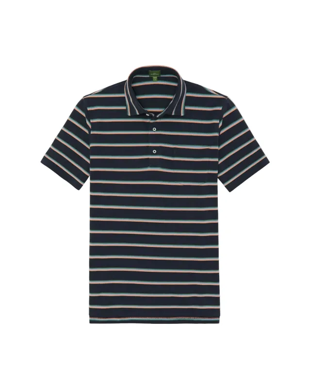 Sid Mashburn - Short Sleeve Striped Pima Polo - Navy/Peach/Green made by Sid Mashburn