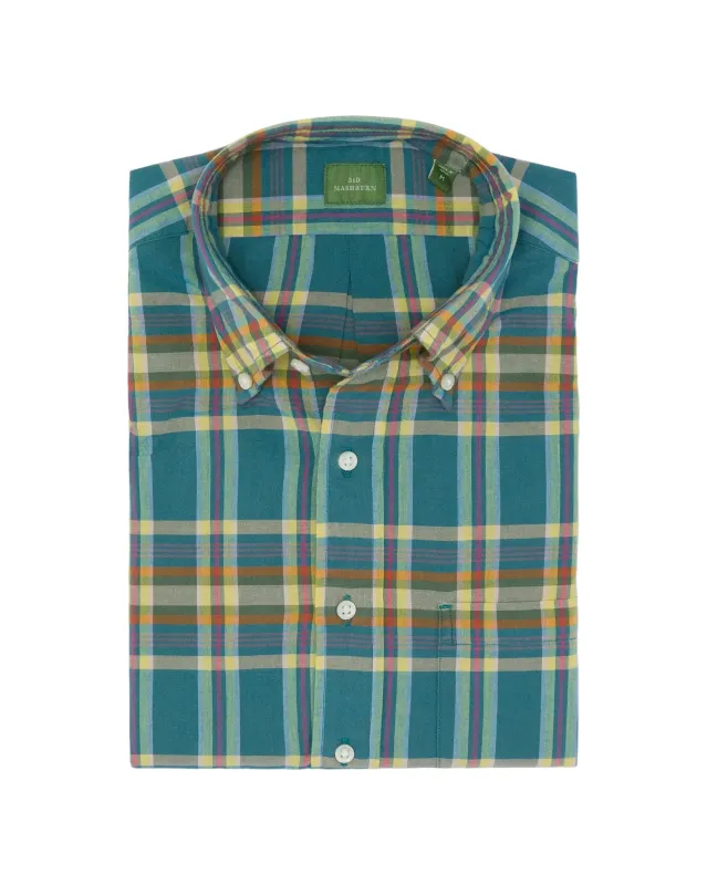 Sid Mashburn Button Down Sport Shirt - Bluegrass/Yellow/Berry Madras made by Sid Mashburn