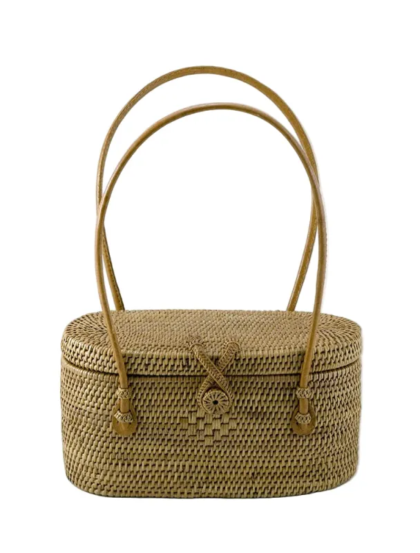 Hancock Baskets Bali Handbag with Leather Handles Natural made by Murray's Toggery Shop
