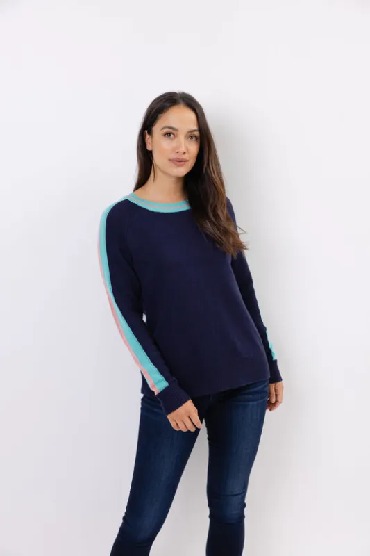 Sail to Sable Stripe Sleeve Sweater-NAVY made by Sail to Sable
