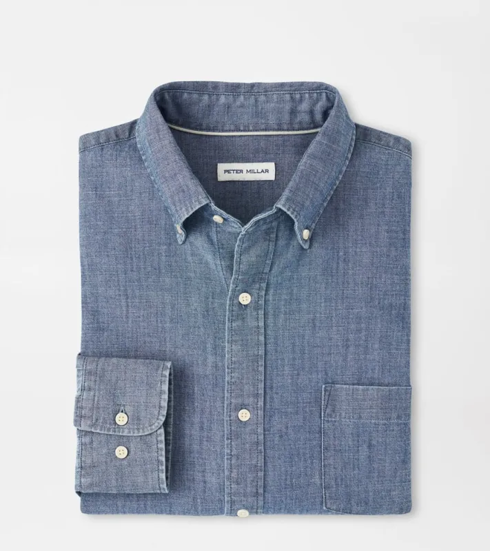 Peter Millar Tamworth Chambray Cotton-Stretch Sport Shirt-Indigo made by Peter Millar