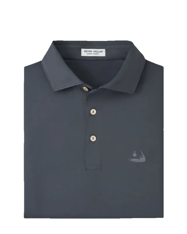 Peter Millar Solid Performance Jersey Polo-Iron with Nantucket Island Logo made by Peter Millar