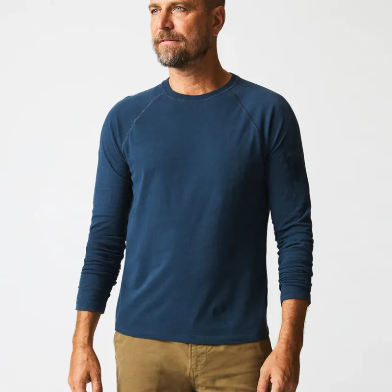 Billy Reid Long Sleeve Sueded Cotton Crew Carbon Blue made by Billy Reid