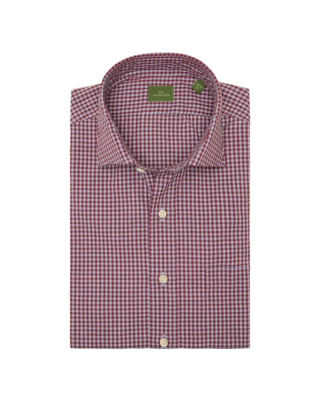 Sid Mashburn Spread Collar Sport Shirt - Heather Sky/Garnet Gingham made by Sid Mashburn