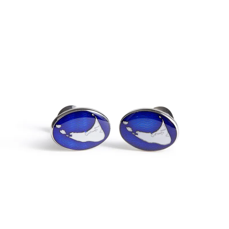 Island Cufflinks - Navy with White Island made by Murray's Toggery Shop