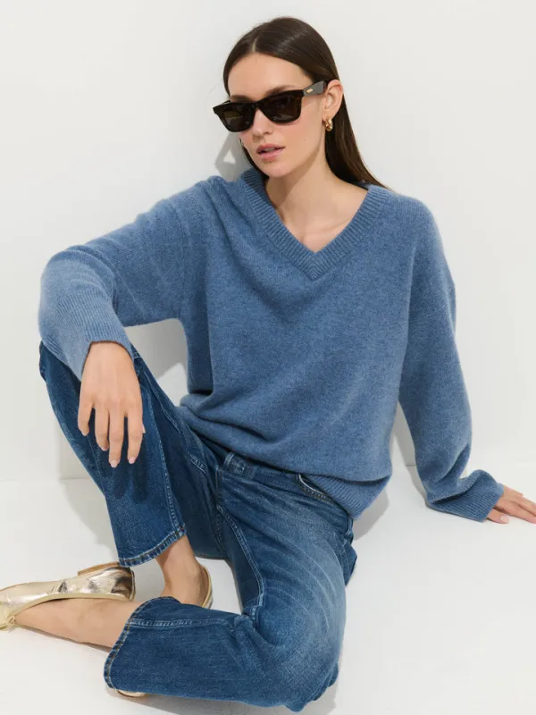 Alex Mill Rowan Ladies V-Neck Sweater Cashmere Baltic made by Alex Mill