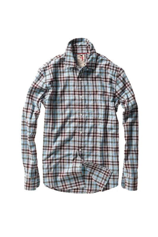 Relwen Flyweight Flannel Shirt Lt Blue/Brown Plaid made by Relwen