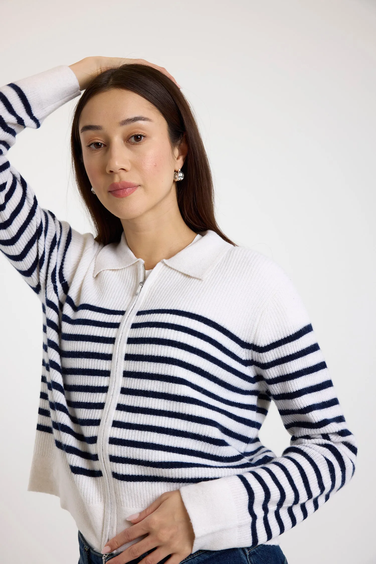 Brodie Cashmere Kate Bretton Jacket Organic White/Navy sold by Murray's Toggery Shop product image thumbnail 3