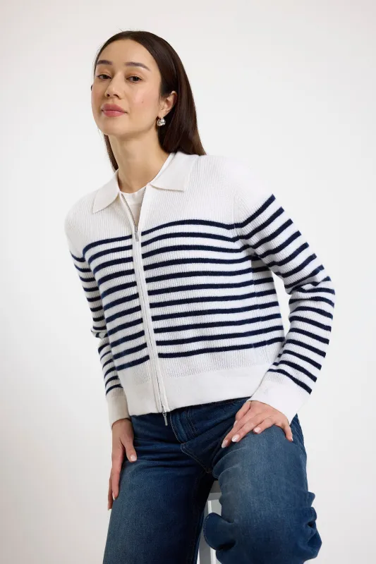 Brodie Cashmere Kate Bretton Jacket Organic White/Navy made by Murray's Toggery Shop