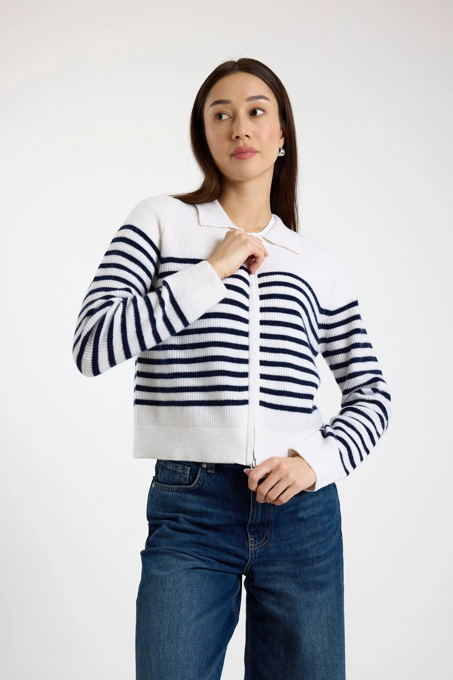 Brodie Cashmere Kate Bretton Jacket Organic White/Navy sold by Murray's Toggery Shop product image thumbnail 2