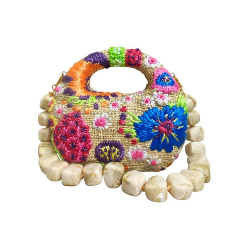 Serpui Michelle Garden Embroidered Handbag Clutch Toast/Multi made by Murray's Toggery Shop