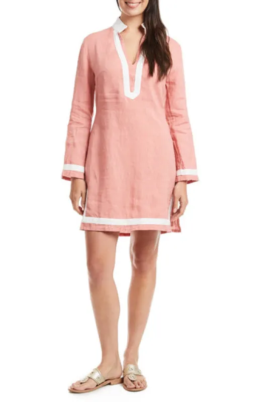 Castaway Tunic Dress Nantucket Red Linen w/ White Trim made by Murray's Toggery Shop