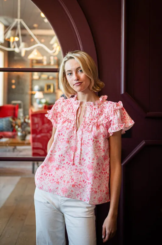 Sail to Sable Flutter Sleeve Tie Front Top Floral Batik made by Sail to Sable