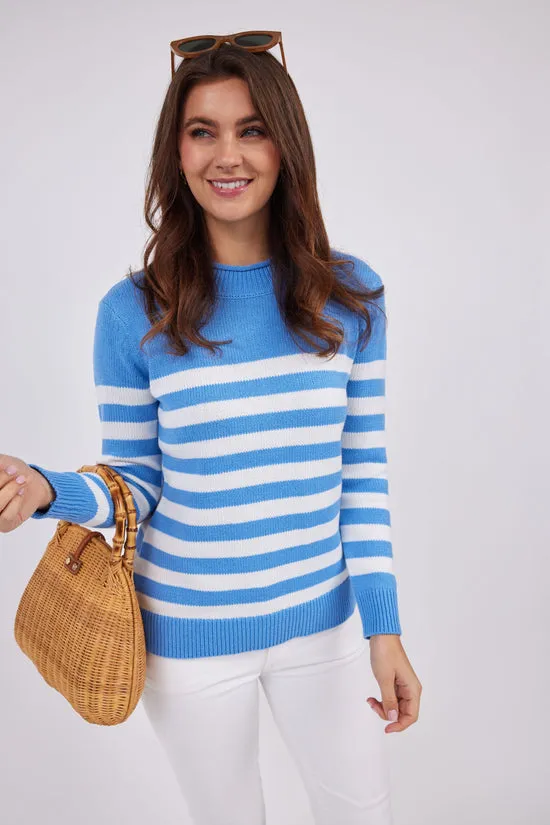 Sail to Sable Roll Neck Striped Sweater Hydrangea/Ivory sold by Murray's Toggery Shop