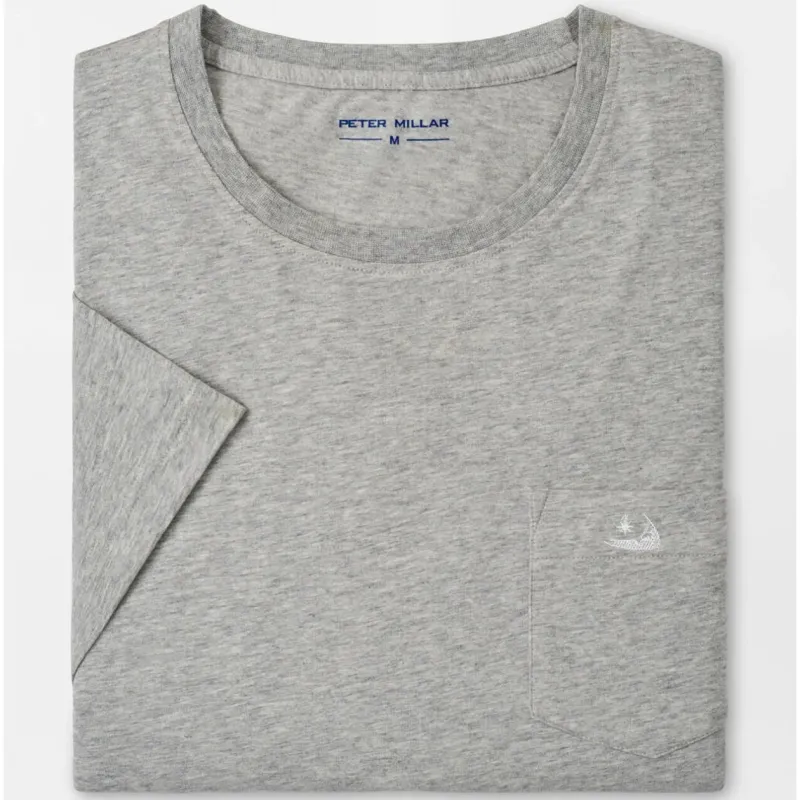 Peter Millar Crown Comfort Heathered Short-Sleeve Pocket Tee- Coastal Gray w/ Island made by Peter Millar