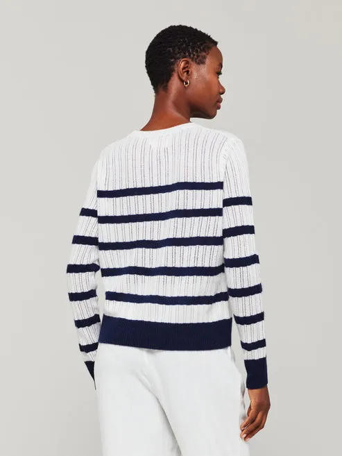 Brodie Cashmere Breton Stitch Crew Sweater White/Navy sold by Murray's Toggery Shop product image thumbnail 2