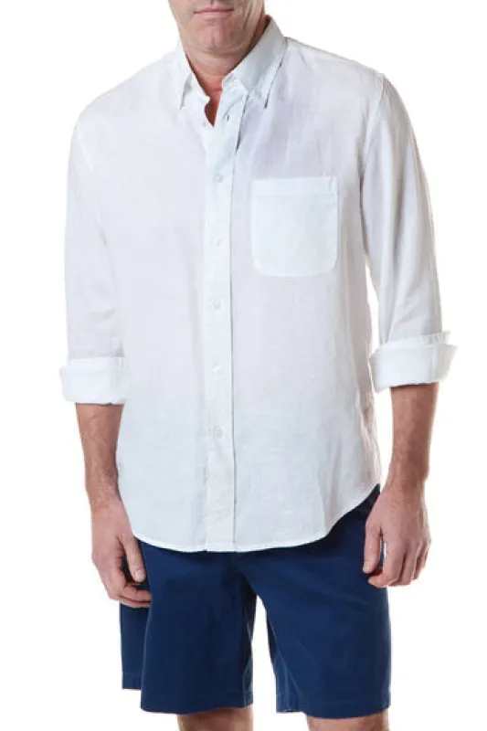 Castaway Chase Long Sleeve Linen Shirt -WHITE made by Murray's Toggery Shop