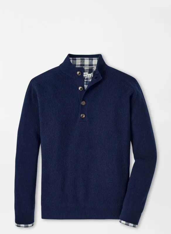 Peter Millar Ruxton Rib Button Mock Sweater-Navy made by Peter Millar