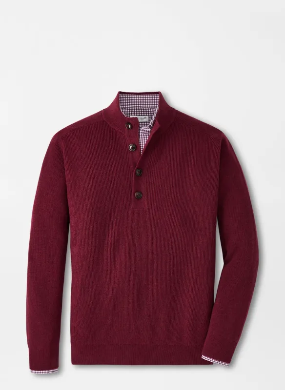 Peter Millar Ruxton Rib Button Mock Sweater-Currant made by Peter Millar