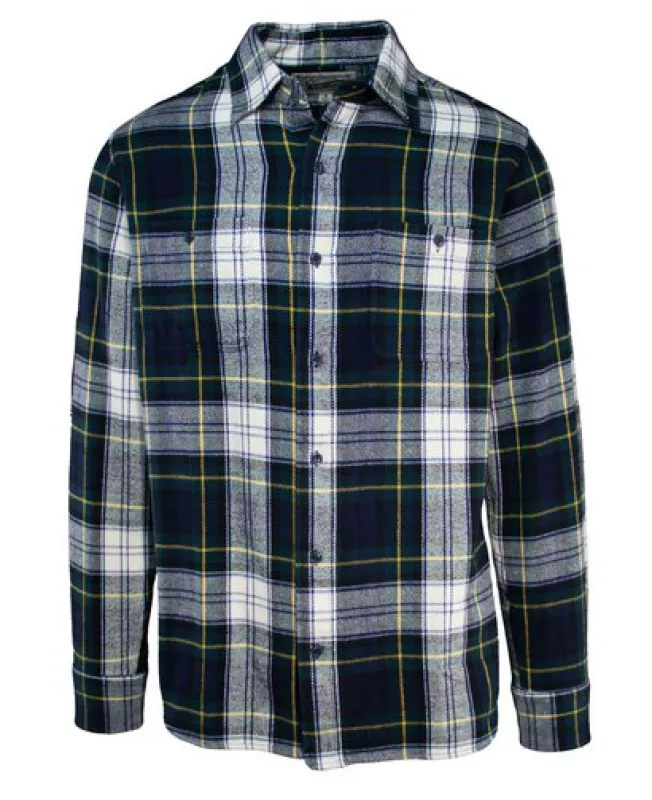Schott NYC Plaid Cotton Flannel Shirt - White/Navy/Hunter made by Schott NYC