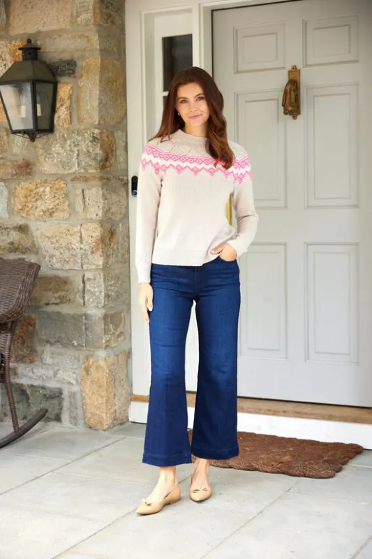 Sail to Sable Fair Isle Crew Neck Sweater Camel/Hibiscus made by Sail to Sable