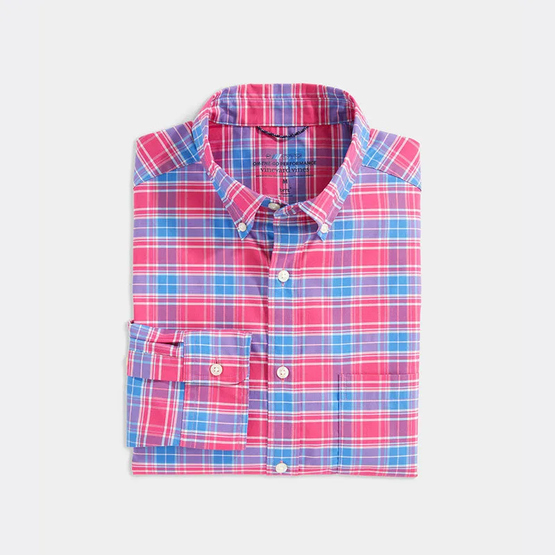 Vineyard Vines Classic Fit Plaid OTG Brrr Shirt - Knockout Pink made by Murray's Toggery Shop
