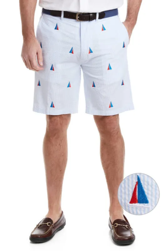 Castaway CISCO SHORT - Blue Seersucker w/ Sailboats made by Murray's Toggery Shop