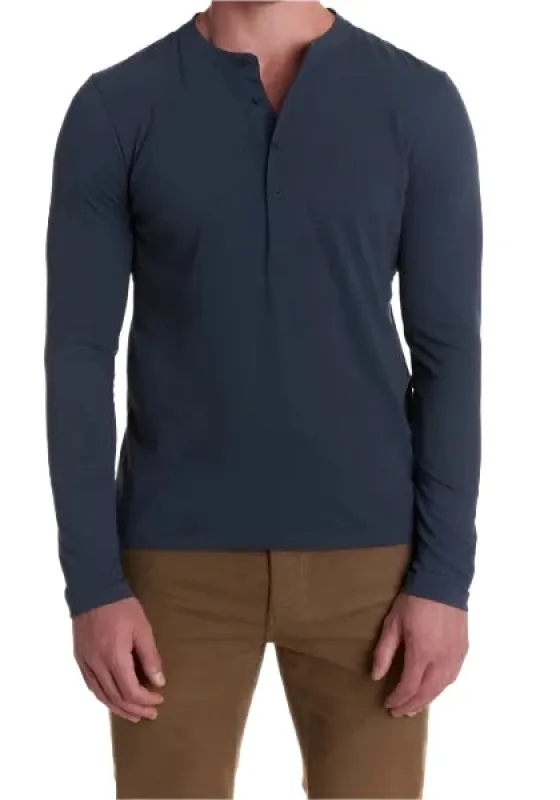 Billy Reid Sueded Cotton Louis Henley -Navy made by Billy Reid