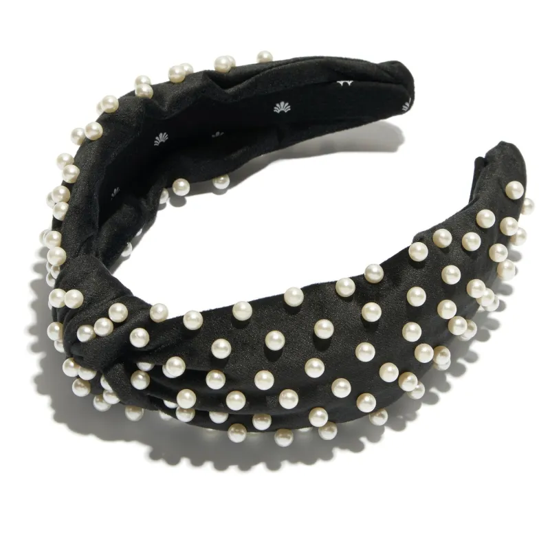 Lele Sadoughi Velvet Pearl Knotted Headband - Jet made by Lele Sadoughi
