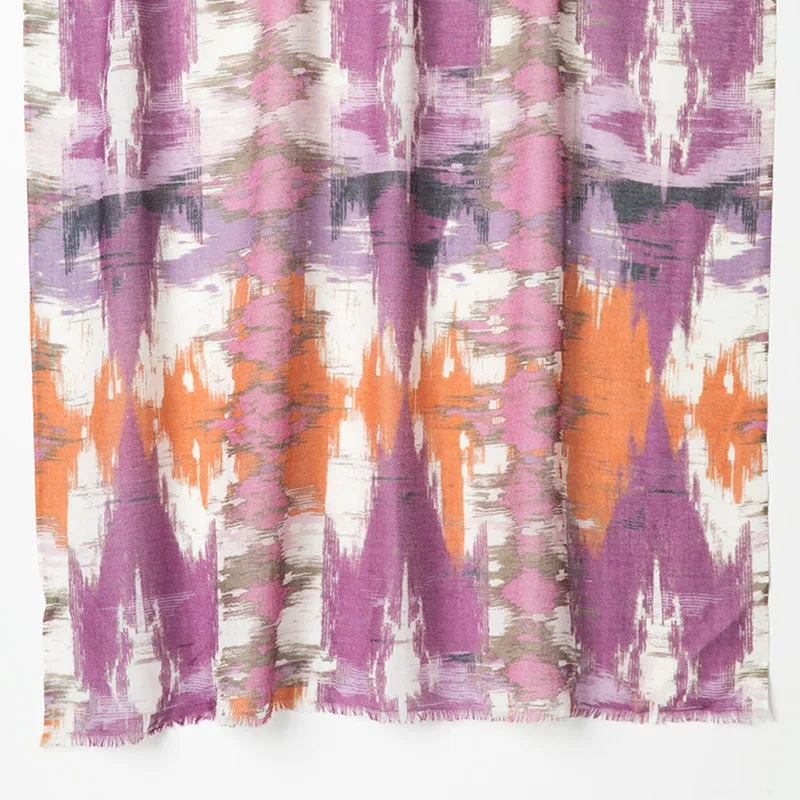 Kinross Cashmere Natural Ikat Print Scarf - Black Cherry Multi made by Murray's Toggery Shop