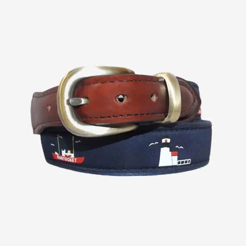 YRI Men's Ribbon Belt - Lighthouses & Lightship made by Murray's Toggery Shop