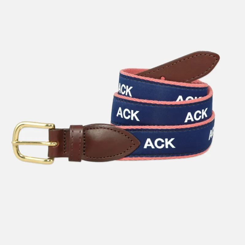 YRI Men's Ribbon Belt - White ACK on Red Webbing made by Murray's Toggery Shop