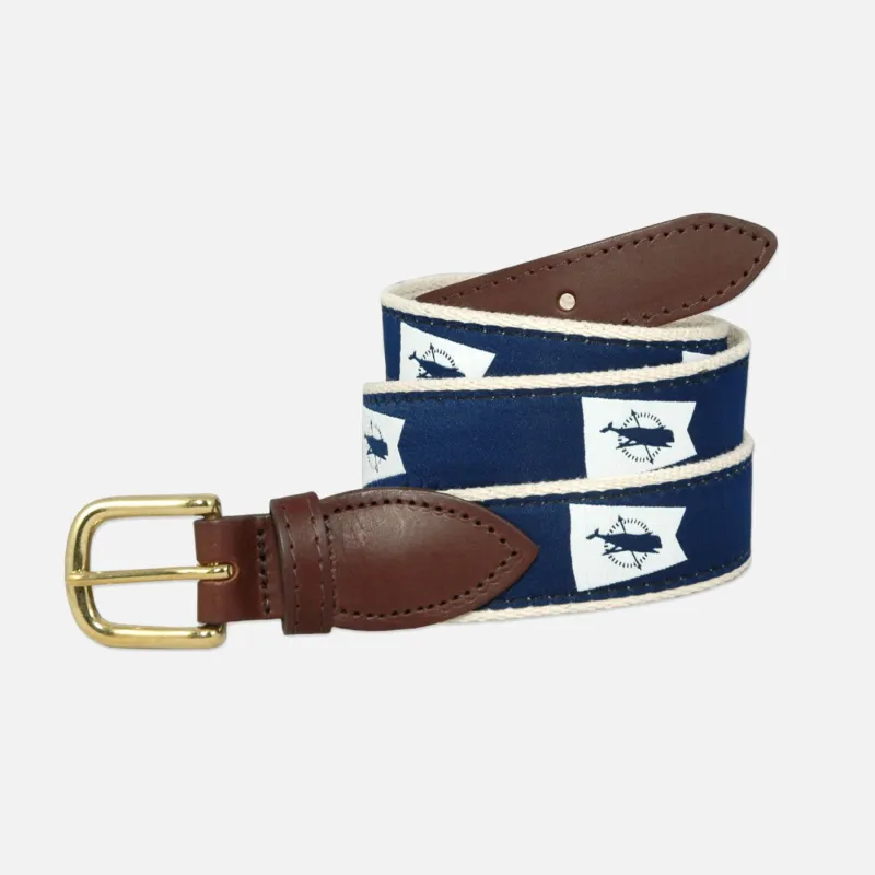 YRI Men's Ribbon Belt Nantucket Burgee - White on Natural Webbing made by Murray's Toggery Shop
