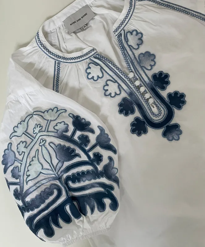 Rose and Rose - Cherry Top - White/Denim made by Murray's Toggery Shop