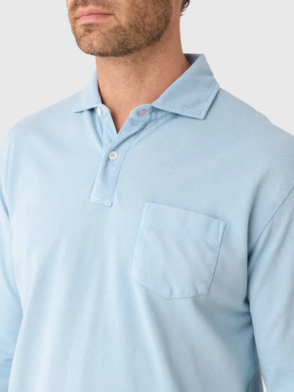 Peter Millar - Everyday Pique Long Sleeve Polo - Cottage Blue made by Peter Millar