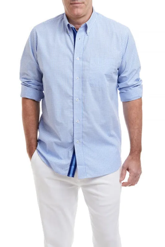 Castaway Chase Shirt Blue Gingham with Navy and Lt. Blue Grosgrain made by Murray's Toggery Shop