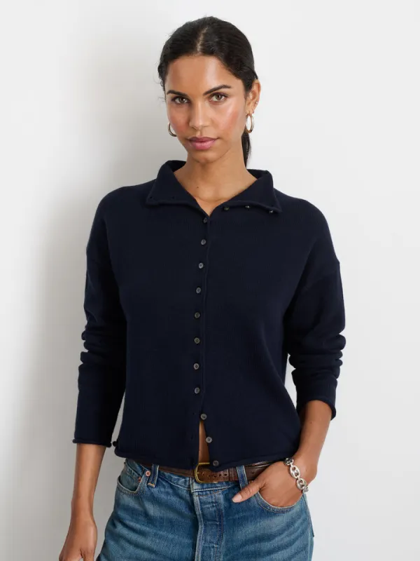 Alex Mill Taylor Rollneck Cardigan Sweater Navy made by Alex Mill