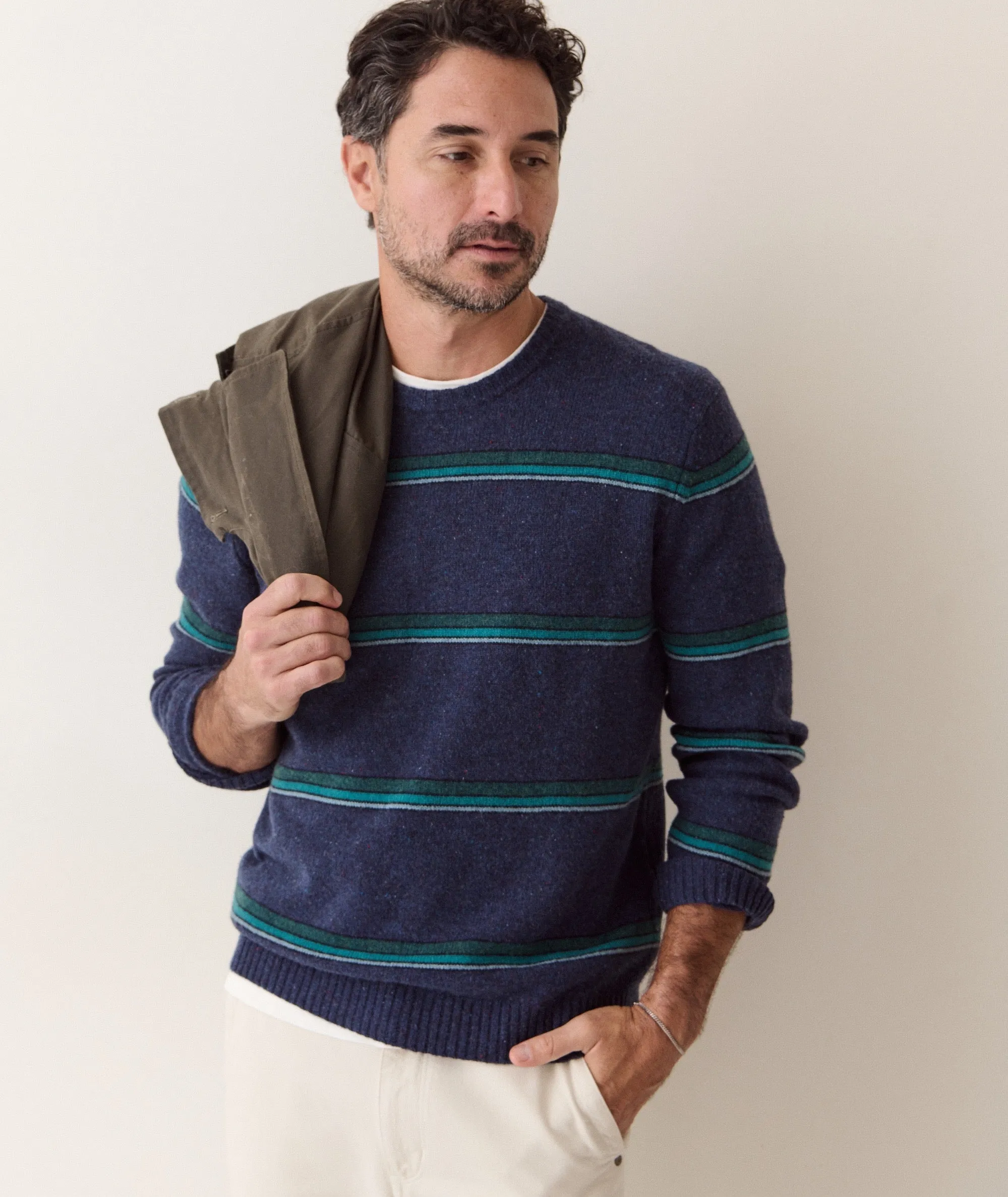 Marine Layer - Merino Crew Sweater - Navy/Green Stripe sold by Murray's Toggery Shop product image thumbnail 2