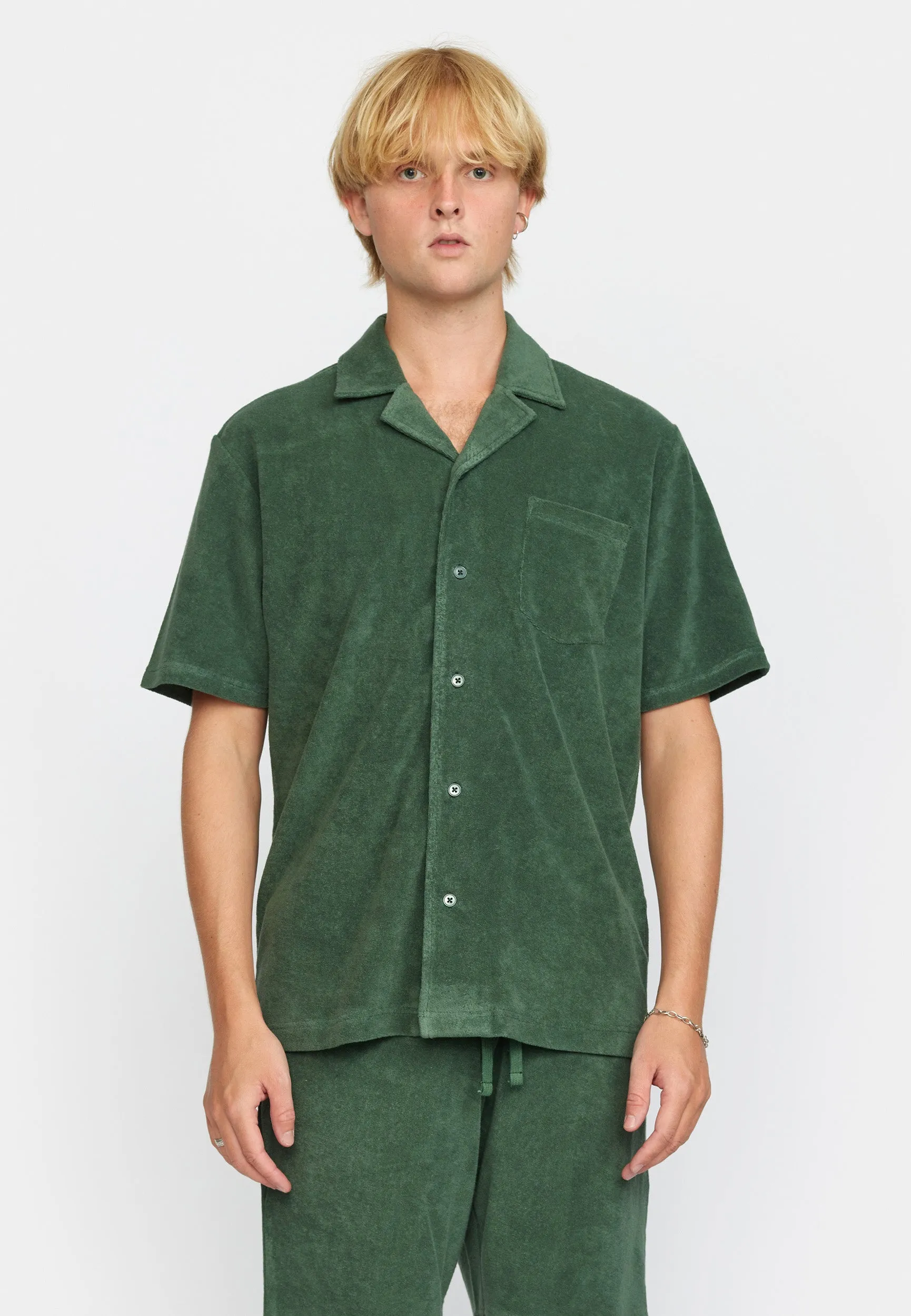 Terry Short-sleeved Cuban Shirt / 3823 - Dustgreen sold by Revolution