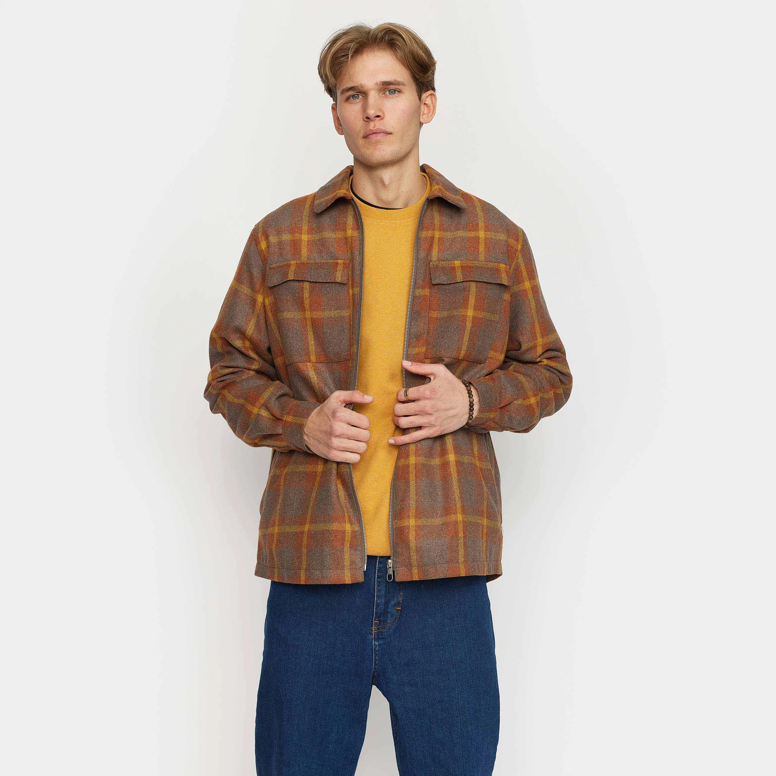 Lined Overshirt w Zipper / 3143 - Brown sold by Revolution