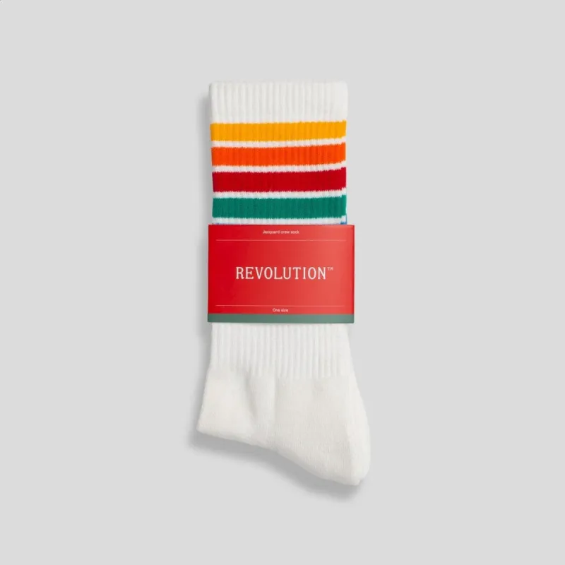Jaquard Crew Sock / 8903 - White sold by Revolution