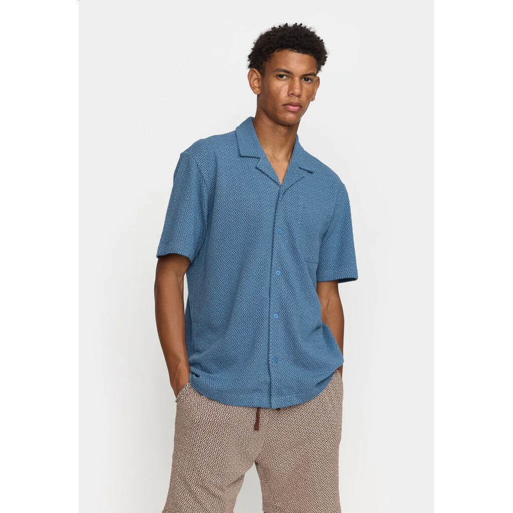 Jaquard Short-sleeved Cuban Shirt / 3175 - Blue sold by Revolution