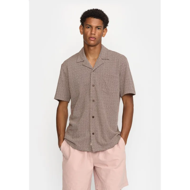Jaquard Short-sleeved Cuban Shirt / 3175 - Brown sold by Revolution