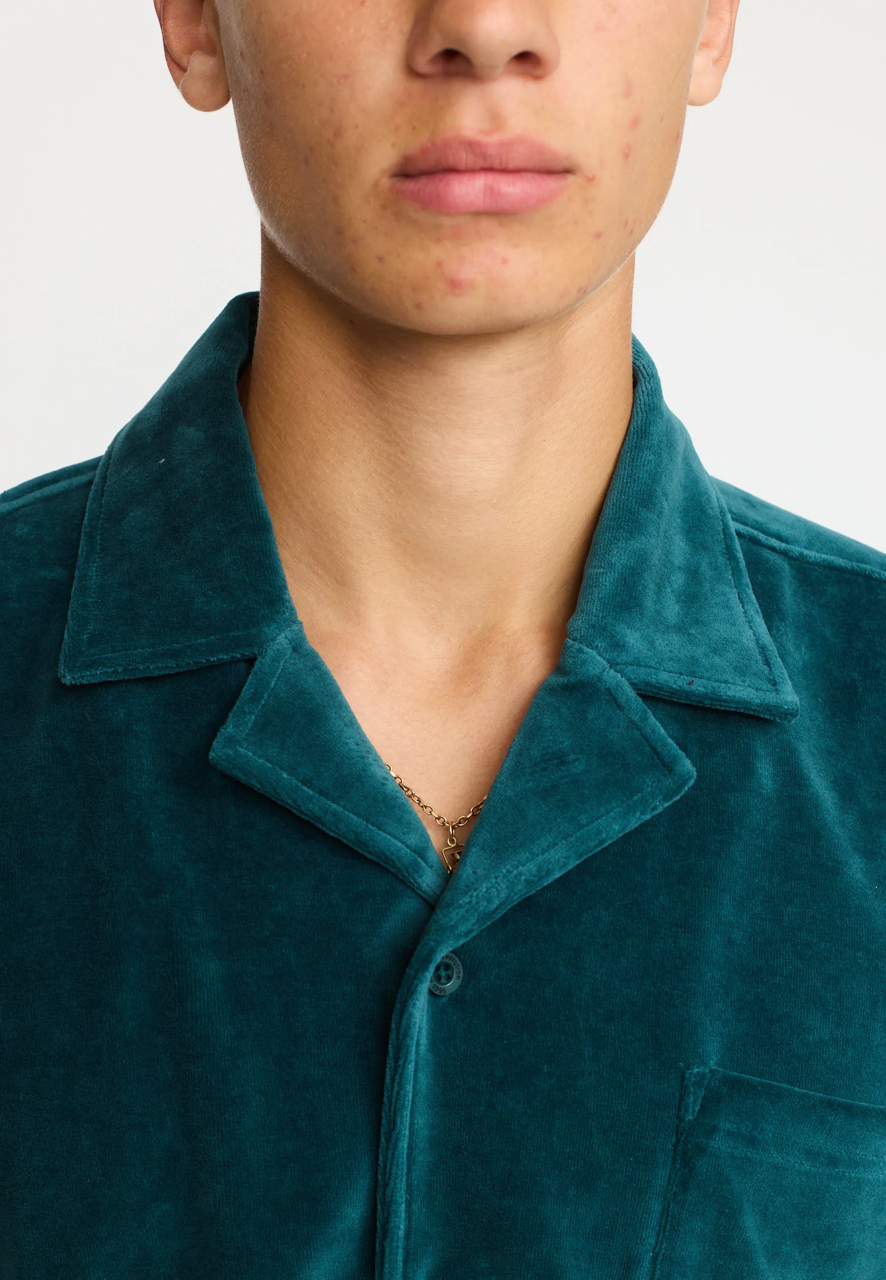 Velour Short-sleeved Cuban Shirt / 3233 - Darkpetrol sold by Revolution product image thumbnail 5