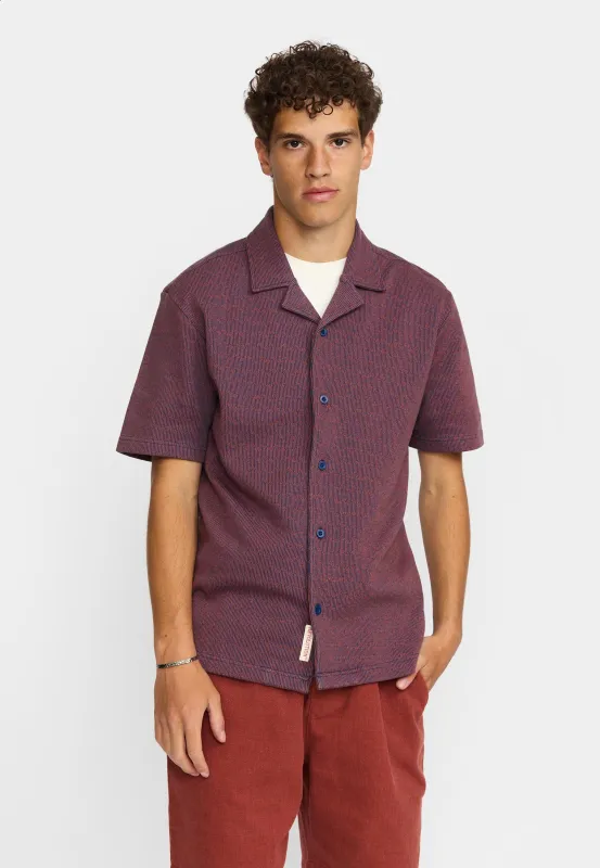 Jaquard Short-sleeved Cuban Shirt / 3229 - Navy made by Revolution