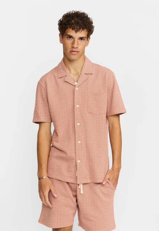 Jaquard Short-sleeved Cuban Shirt / 3175 - Orange made by Revolution