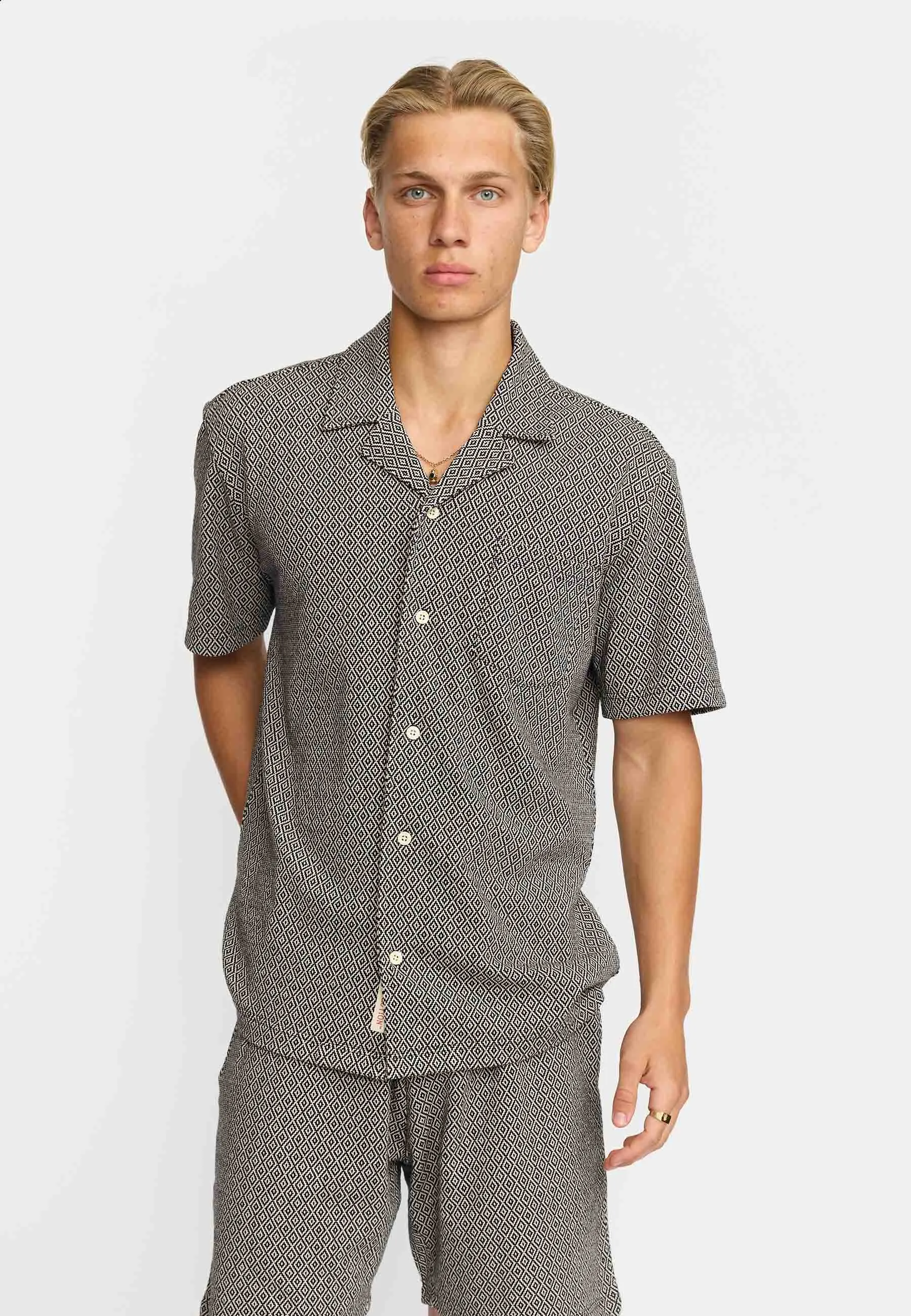 Jaquard Short-sleeved Cuban Shirt / 3175 - Black sold by Revolution product image thumbnail 3